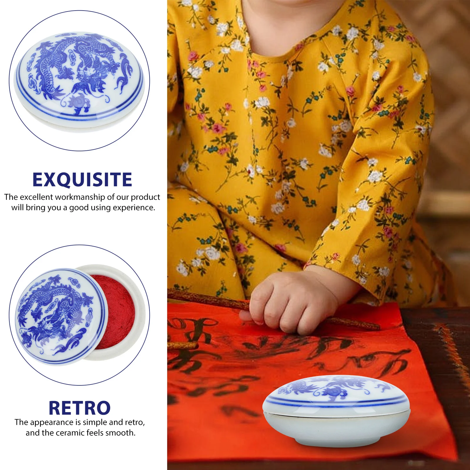 1개 다용도 잉크패드 세라믹 표면 빨간 잉크 페이스트 박스 중국 서예 회화 예술 공예 초보자 친화적