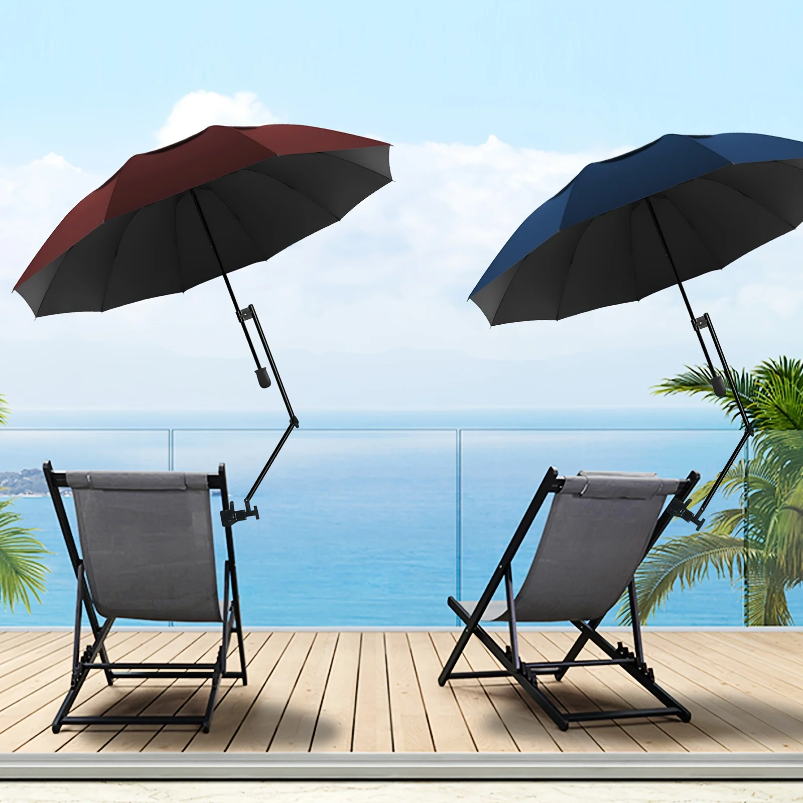 NEUER Verstellbarer Golfschirm mit Universalklemme für Golfwagen, Strandliege, Kinderwagen, Tribüne, Terrasse, Angeln (nur für Angelruten)
