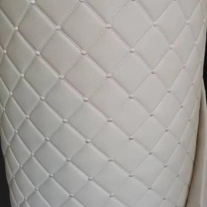 Thick Sponge Quilted Faux Leather Fabric with Diamond Embroidery for Diy Upholstery Furniture Car Interior Decoration Material
