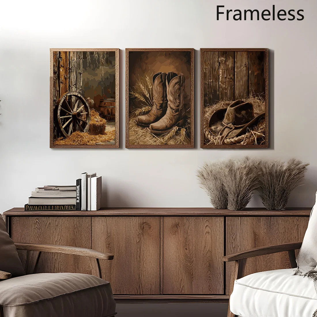 3pcs American Country Cowboy Canvas Art Set - Rustic Western Theme, Frameless Aesthetic Prints for Living Room, Bedroom, Offi