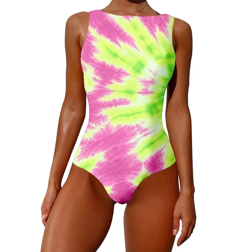 Colors ​Psychedelic Sunburst Printed One Piece Swimsuit High-waist Tummy Control Quick Dry Removable Pads Plus Size Swimwear