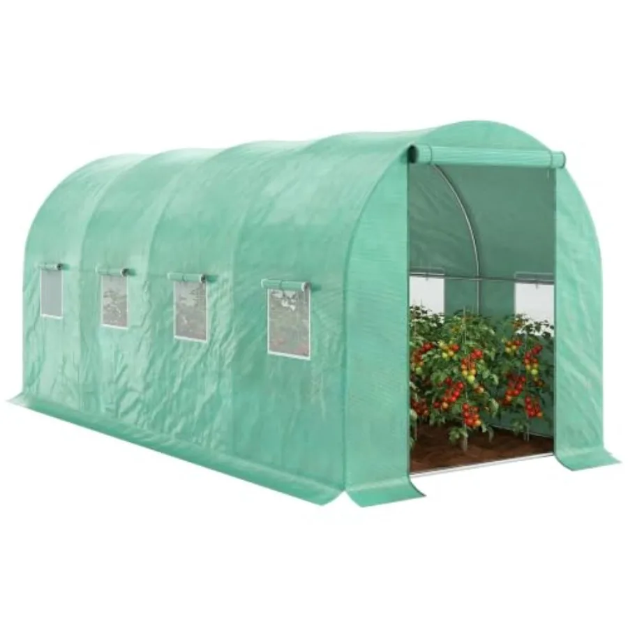 Walk-in Tunnel Hoop Greenhouse PE Cover Green for outdoor gardening, durable polyethylene material, vibrant green color, UV-res