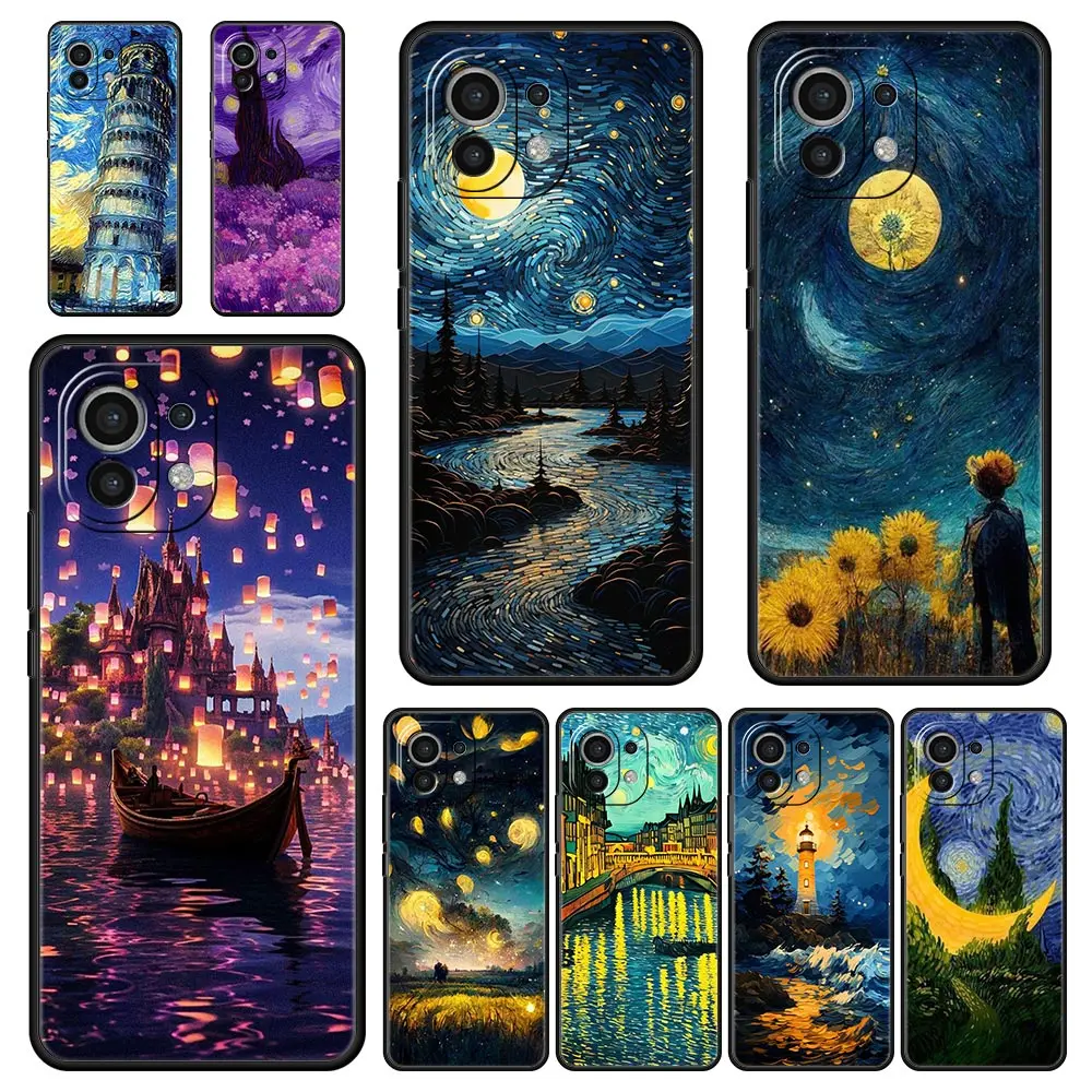 Phone Case For Xiaomi Mi 14 13 12 11 Lite 13T 12T 11x 11T 10T Pro 9T Note 10 Lite Soft Silicone Cover Starry night van gogh