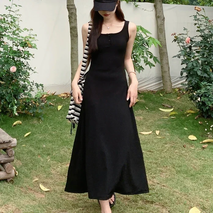 

Summer Slim Elegant Outfits women wedding dresses Women's Casual Sleeveless vest dress Sexy black A-line Bodycon Maxi Dresses