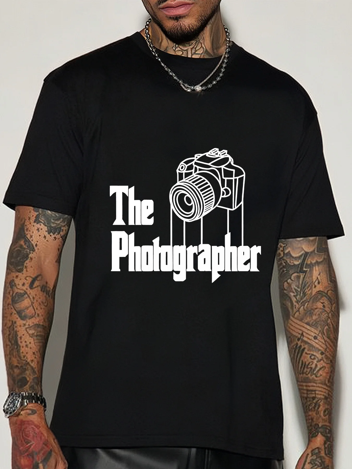 Men Short Sleeve Crew Neck T Shirt The Photographer Dslr Camera Sketch Graphic Shooting Hobby Casual Cotton Streetwear Tee