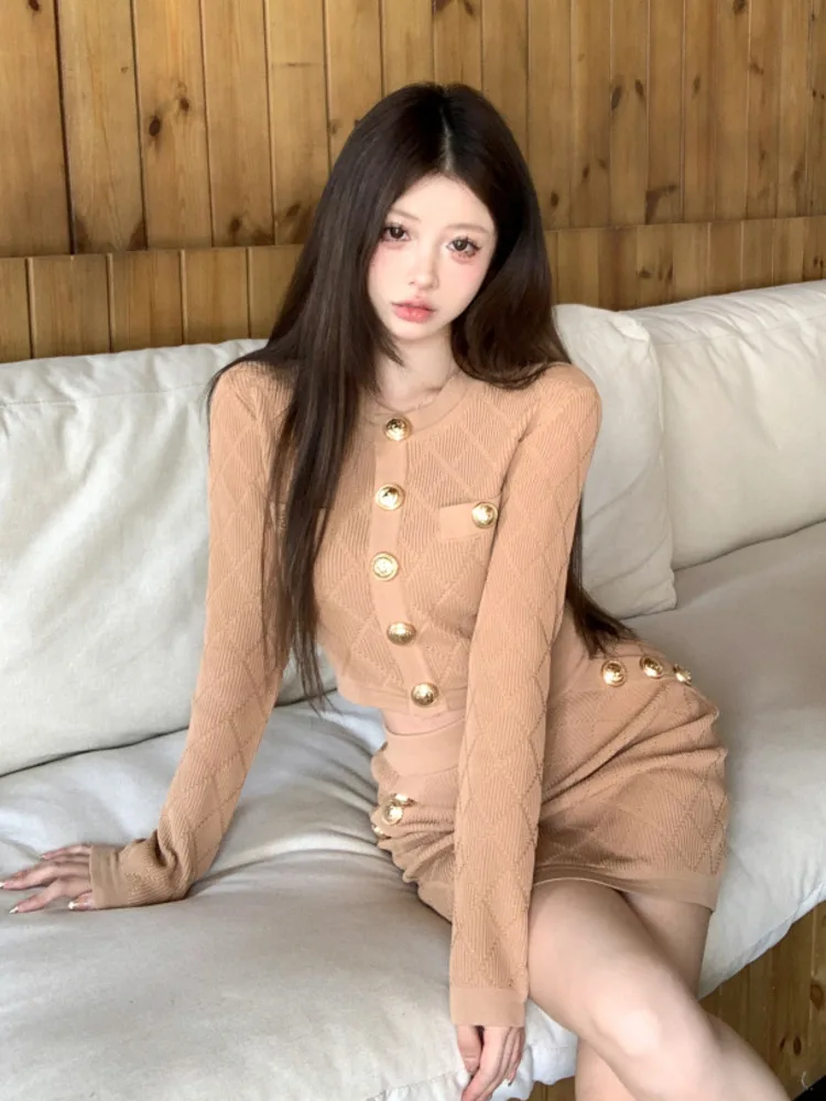 

High Street Small Fragrance Knit Two Piece Set For Women Sweater Cardigan Coat + Mini Skirts Sets Fashion Casual 2 Piece Suits