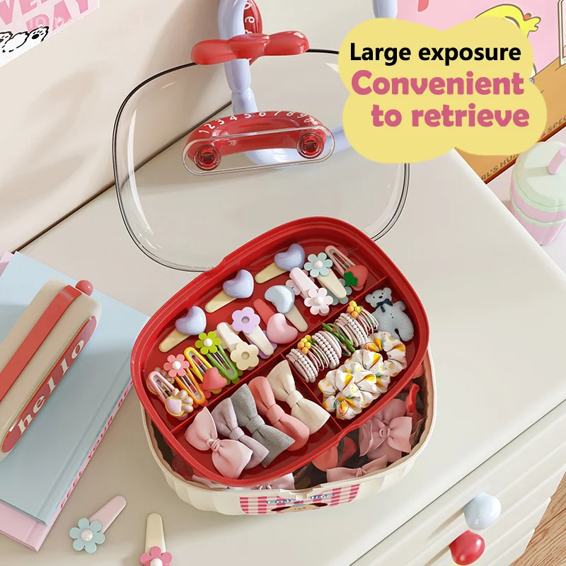 1PC Children's Hair Accessory Box Double-layer Portable Hair Clip Headband Earring Bracelet Necklace Makeup Storage Box