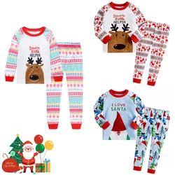2Pcs/Set Kids Unisex Xmas Home Wear Children Christmas Festival Cartoon Reindeer Pajamas for Boys and Girls Casual Sleepwear