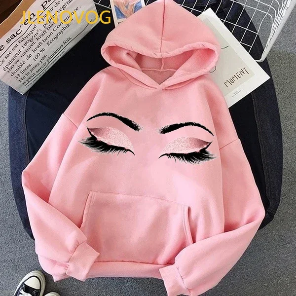 Makeup Art Brown Eyelashes Print Hoodies Women Clothes 2024 Sudadera Mujer Kawaii Winter Sweatshirt Femme Streetwear