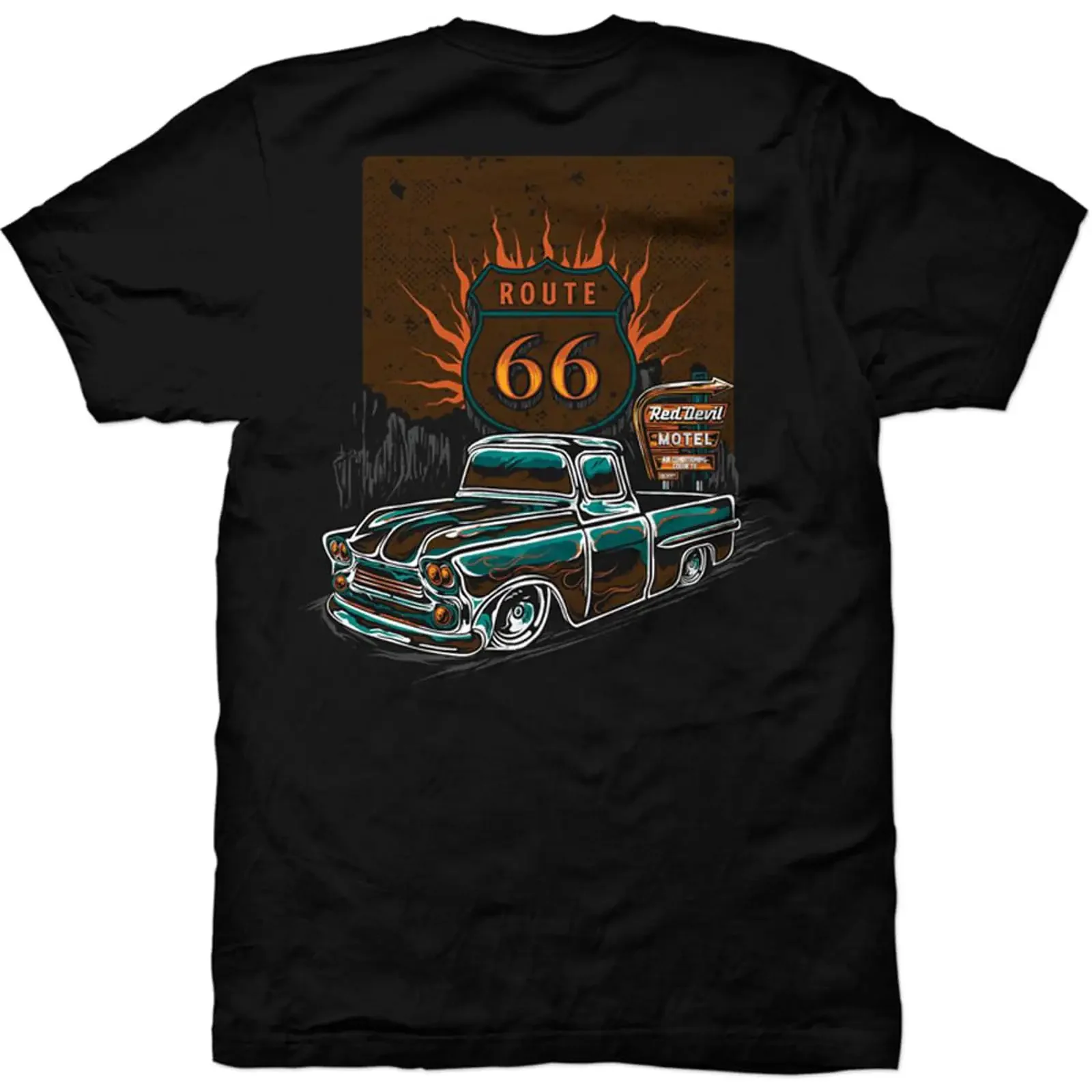 RED DEVIL CLOTHING Route 66 Back Print T Shirt vintage Washed fashion Stretched graphic Comfortable Versatile Breathable Unisex