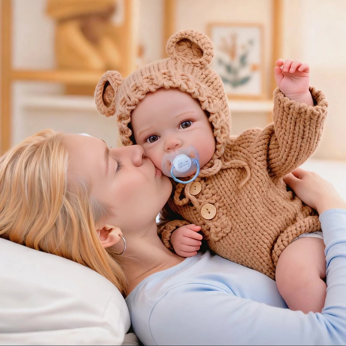 18-Zoll-Reborn-Babypuppe im exquisiten gestrickten Strampler, realistische Vinylpuppe mit weichem Körper, lebensechtes und kuscheliges Geschenk für Weihnachten