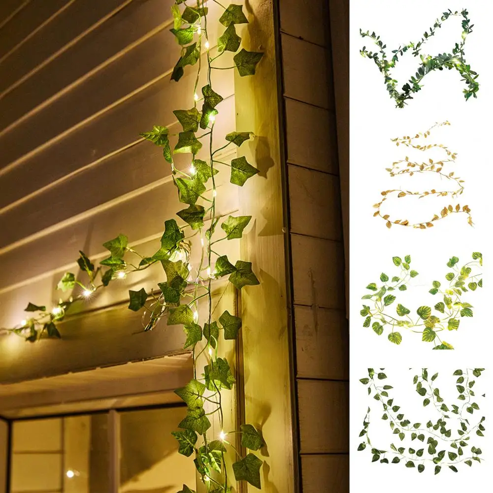 Natural Greenery Decor Battery Operated Led Ivy Leaf String Lights Realistic Green Vine Garland with 40 Leds Decorative for Home