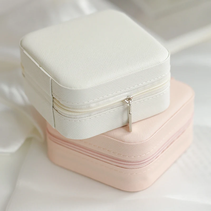 Portable Mini Jewelry Organizer Display Travel Jewelry Zipper Case Boxes Earrings Necklace Ring Jewelry Box Flip Top Storage