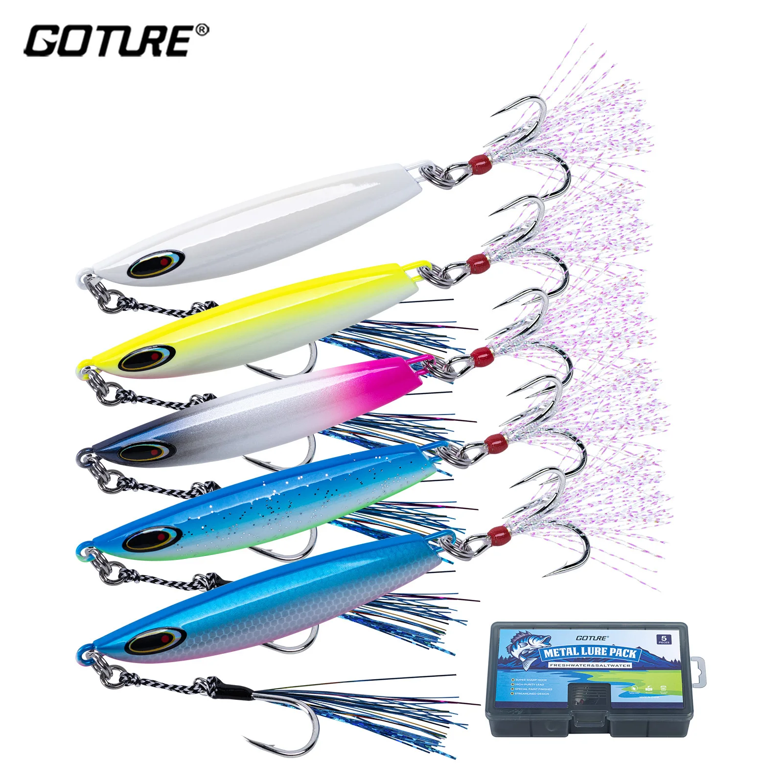 5pcs/set Slow Jig Sea Fishing Lure Casting Jigging Bait 30g 40g 50g 60g Spoon Metal Fish Saltwater Artificial Hard Bait