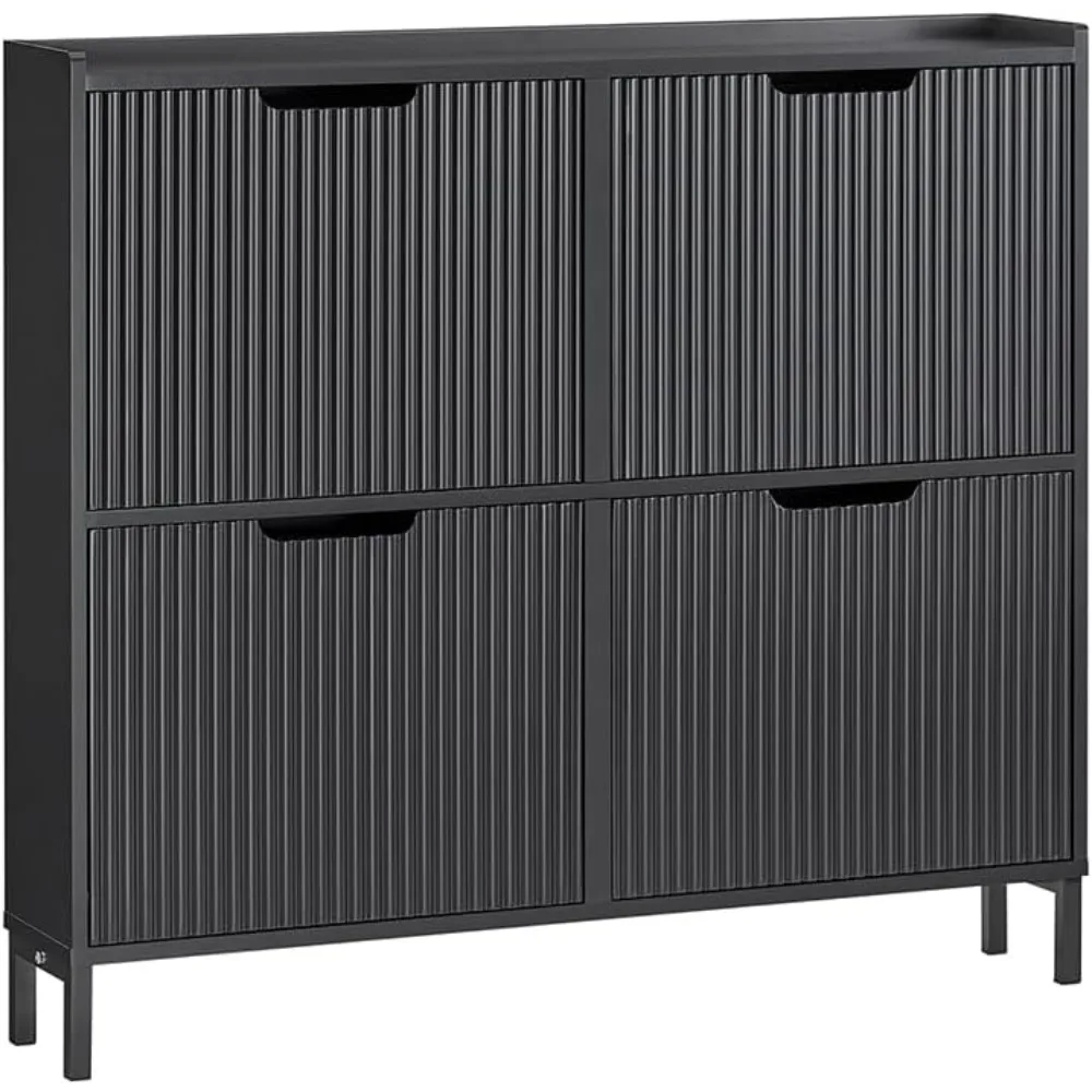 خزانة أحذية مدمجة ذات 4 أدراج للمدخل - منظم تخزين الأحذية النحيف، رف قائم بذاته للباب الأمامي والشرفة