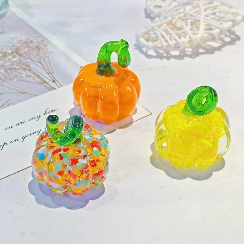 

Mini Glass Halloween Pumpkin Sculpture Handmade Decorative Figurine Ornament Cute Cushaw Small Statue Home Desktop Decor New