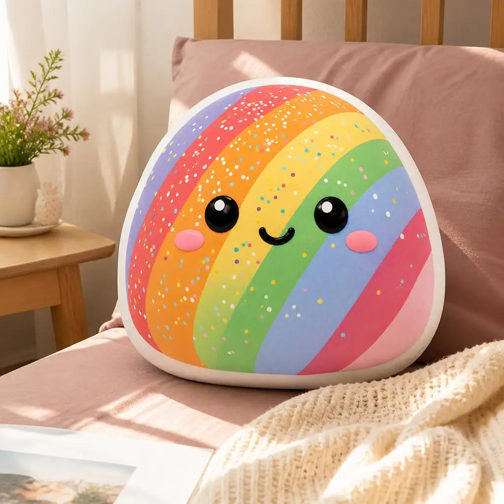 Cute Rainbow Dumpling Plush Pillow Cushion Irregular Stuffed Throw Pillow Home Decor Gift Sofa Bed Couch