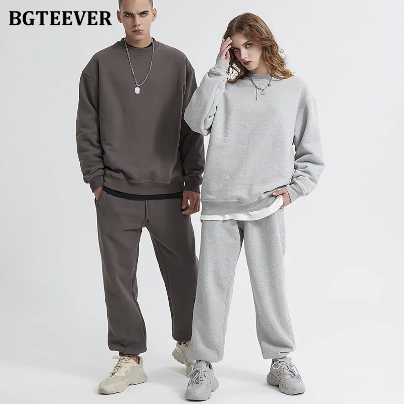 

BGTEEVER Casual Warm Thicken Fleece Women Tracksuits O-neck Sweatshirt Female Drawstring Harem Pants Winter Warm Trousers Set