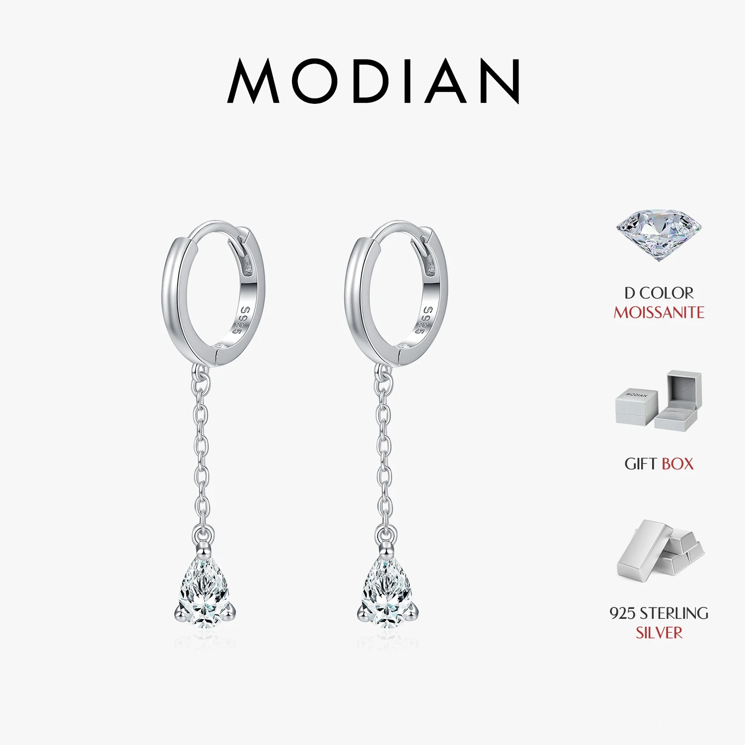 MODIAN 0.5Ct Water Drop Moissanite Tassel Dangle Earrings 925 Sterling Silver Simple Sparkling Fine Jewelry Gifts for Women