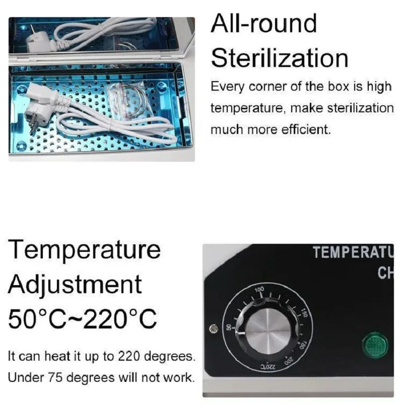 Portable High Temperature Sterilizer 300W Disinfection Box  for Beauty Tattoo Nail Dental Tool Autoclave Dentistry Equipment