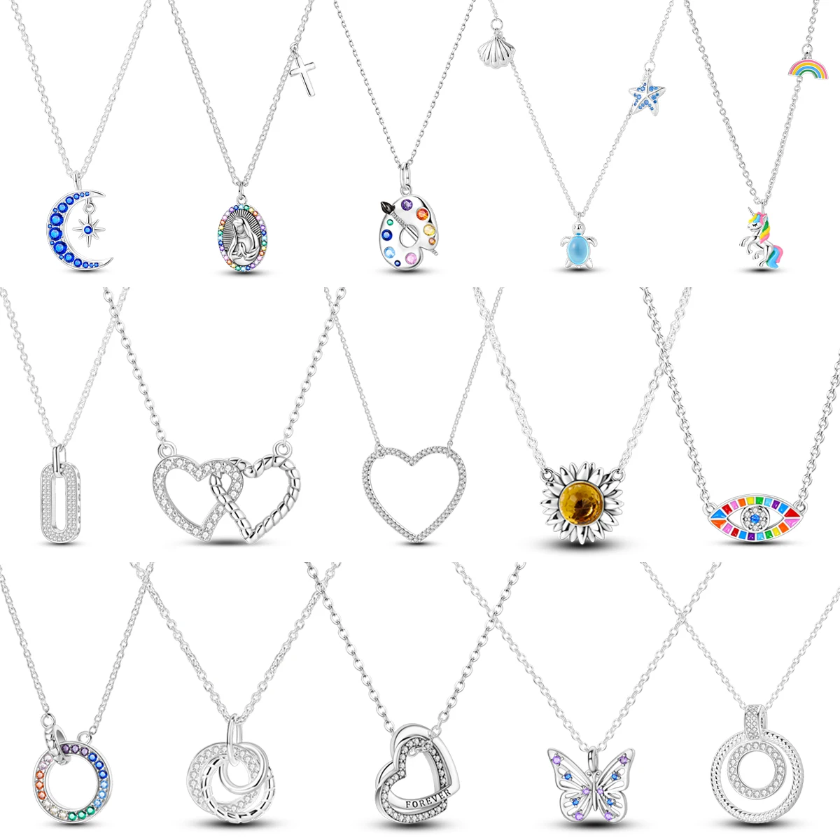 Hot Sale Original 925 Sterling Silver Heart Sunflower Turtle Unicorn Butterfly Necklace Zirconia Jewellery Birthday Wedding Gift