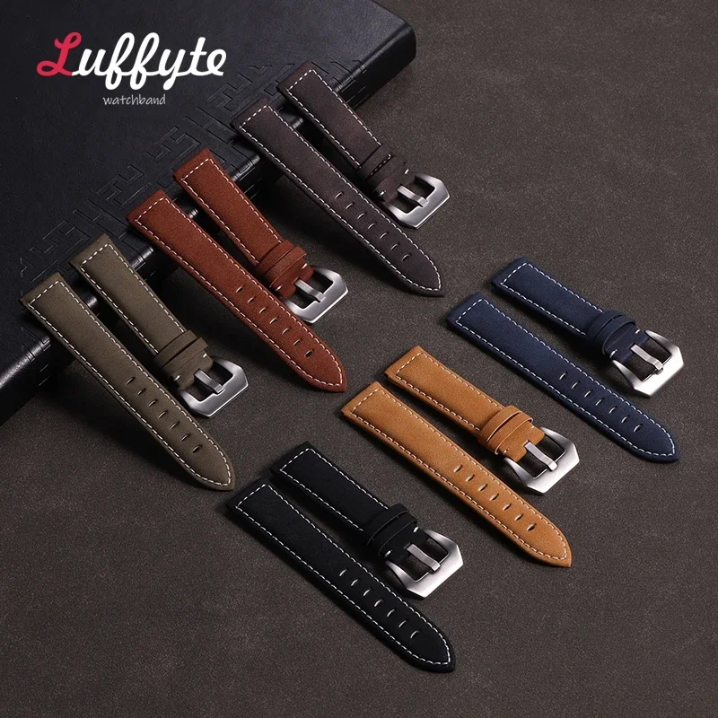 Ремешок Матовый для наручных часов, винтажный Универсальный кожаный браслет для мужчин и женщин, 18 мм 20 мм 22 мм 24 мм, аксессуары для часов