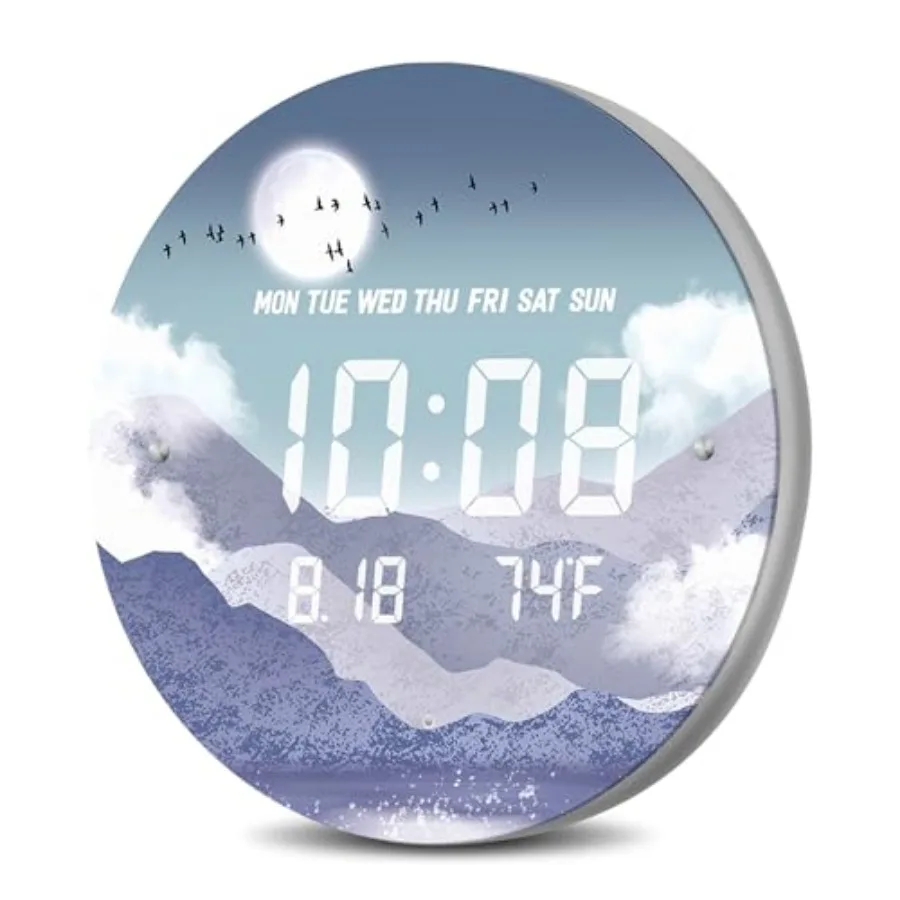 

12'' Smart LED Wall Clock, Moonlight Cloudscape Art, Radar and Voice Activated, 7 Level Brightness Auto Dimming, Large Display