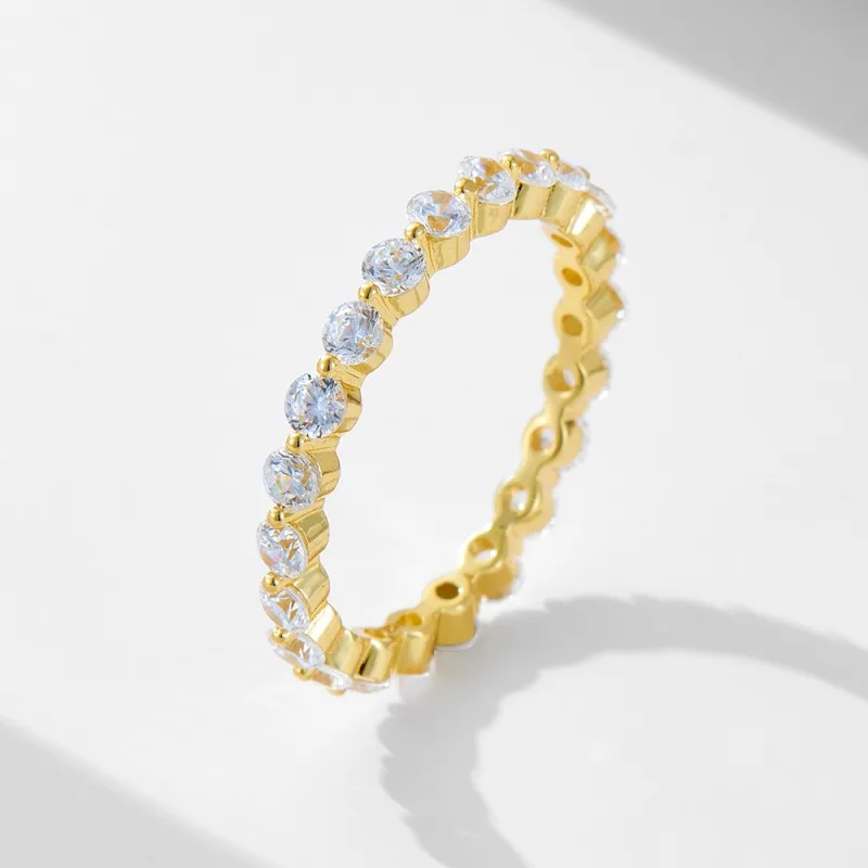 

925 Sterling Silver Wedding Band Gold Plated Cubic Zirconia Full Eternity Stackable Ring