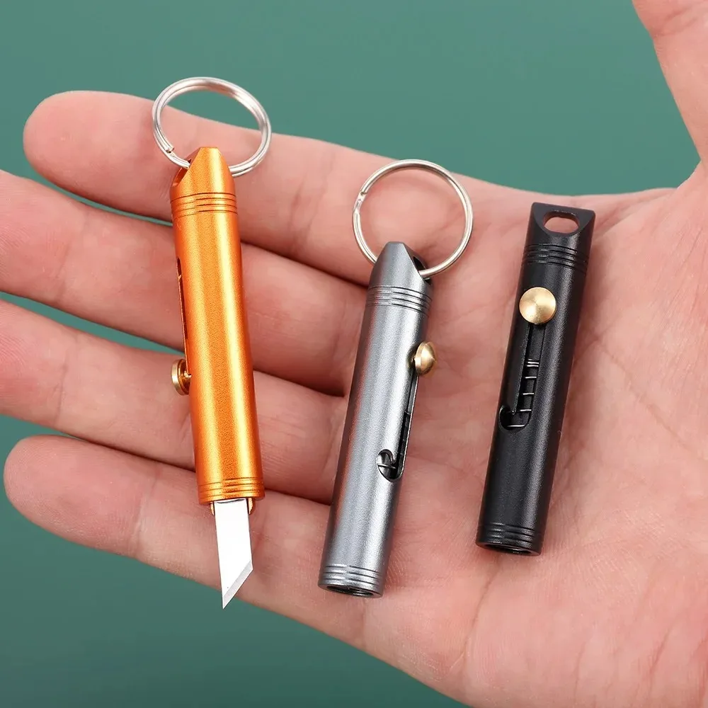 New EDC Mini Space Aluminum Retractable Knife Pocket Knife  Dismantling Express Tool Push-Pull Automatic Key Chain Pendant