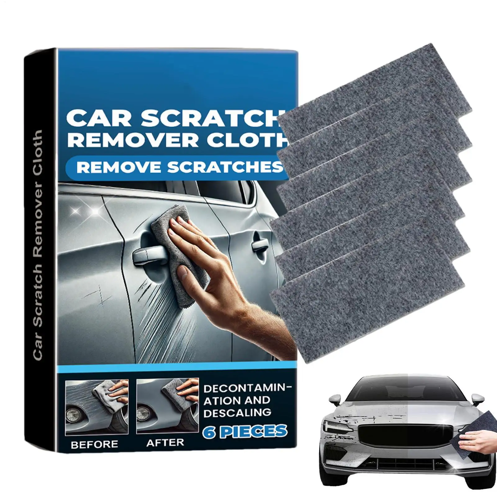 new 6Pcs Nano Sparkles Cloth Car Scratch Remover Nano Car Scratch Remover Multi-Purpose Safe Reusable Wipes Color Restoration On