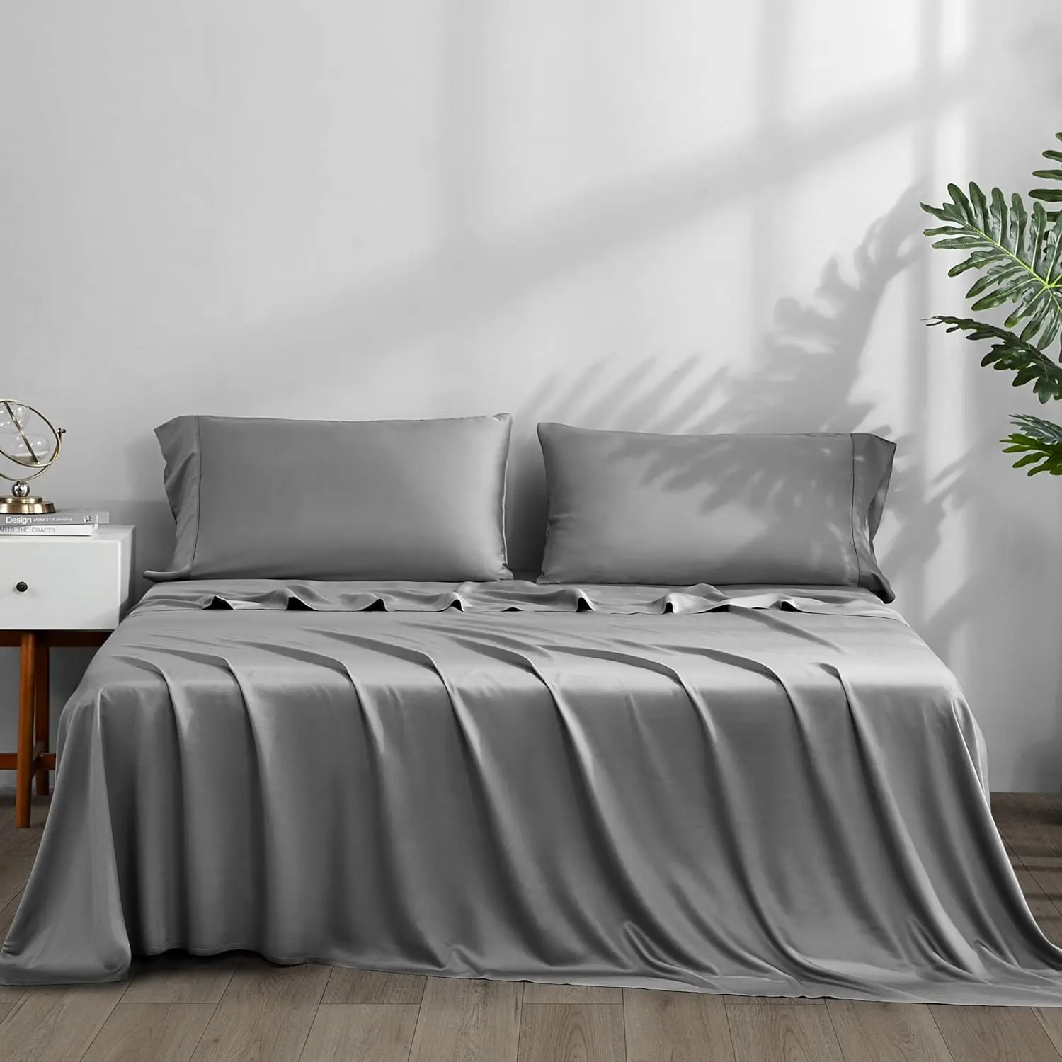 

Комплект охлаждающих простыней King Size - вискоза из бамбука, роскошное шелковистое дышащее постельное белье с глубоким карманом до 16 дюймов