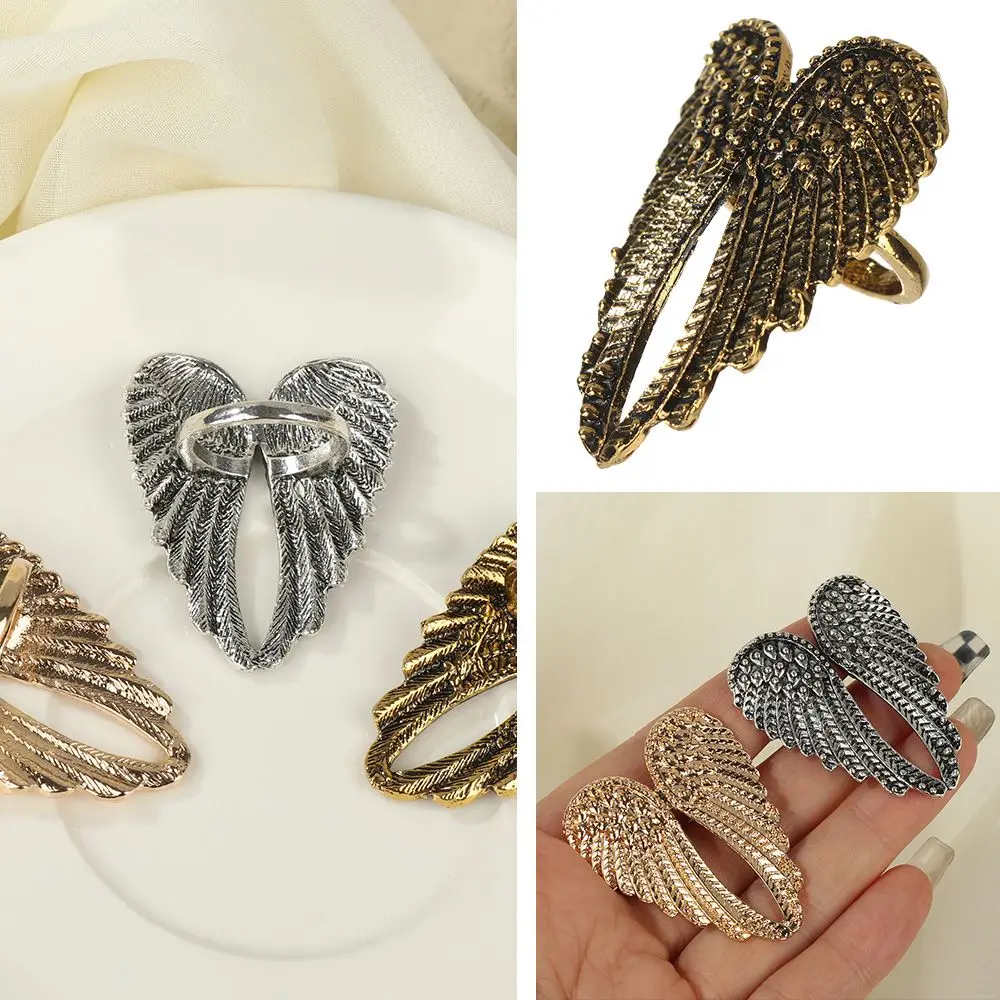 Accessori moda Regalo Punk Donna Uomo Anelli singoli in metallo retrò Anello con ali d'angelo a forma di cuore grande