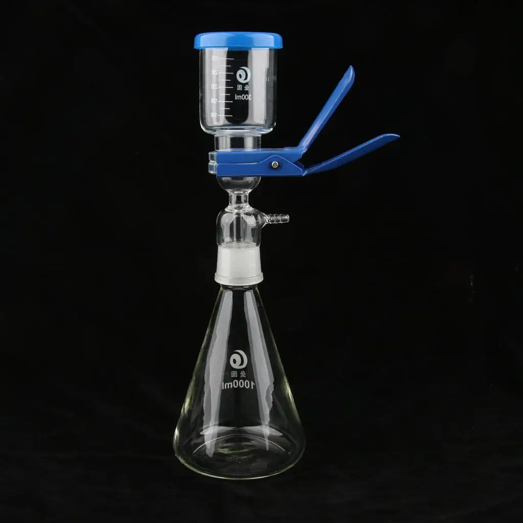 Lab Vacuum Filtration Kit 1000ml Glass Flask with Aluminum Clamp and Graduated Funnel for Bacteria Separation