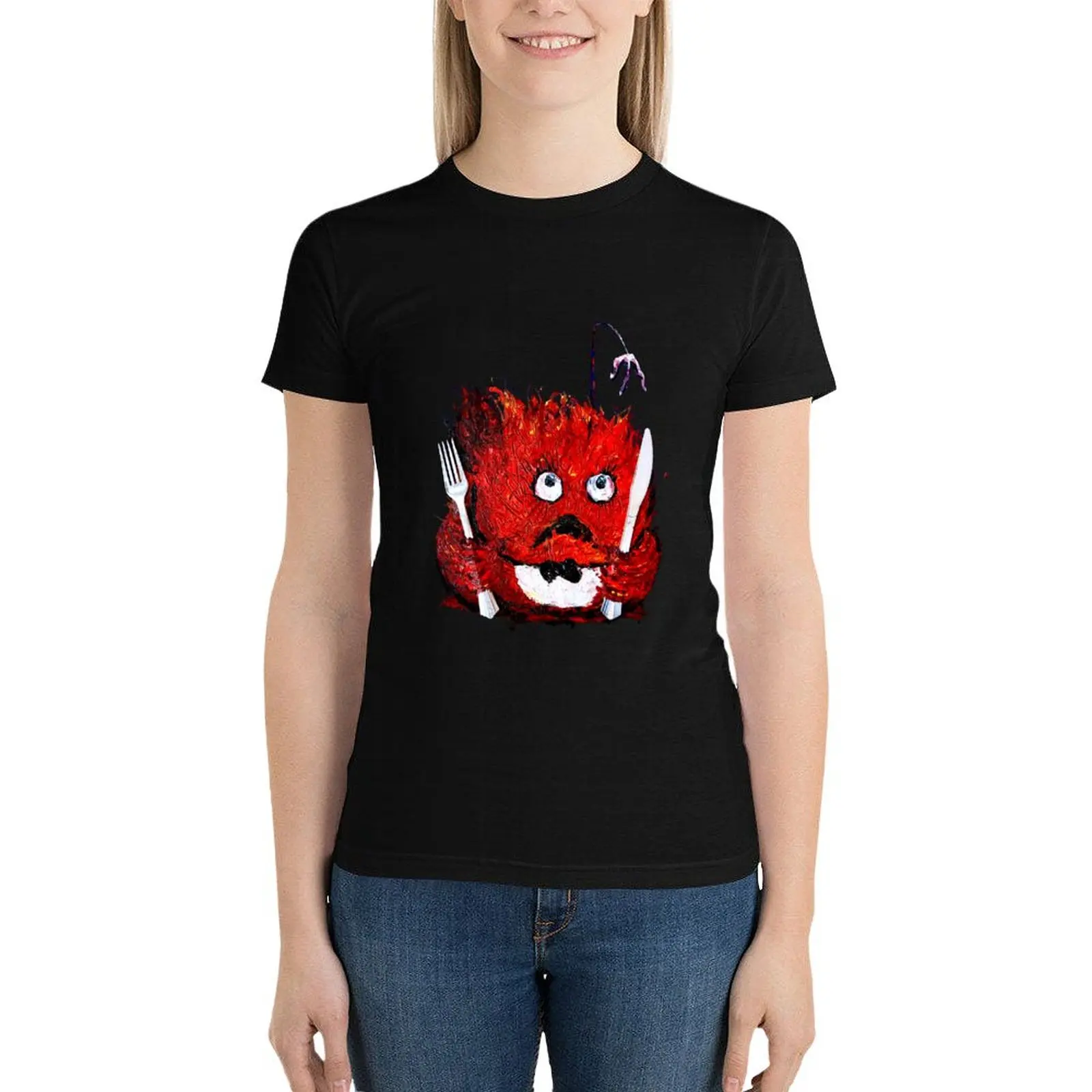 Anglerfish Frogfish No To Plastic Forks and Knives T-Shirt animal print tees oversized t shirts for Women