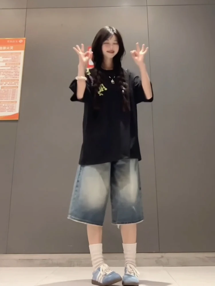 American High Street Seven-Foot Women's Jeans Summer High Waist Slimming Vintage Waed Straight ort Pants Five-Foot Medium...