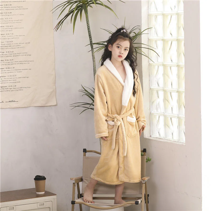 Boys Girls Bathrobes Children Hooded BabyTerry Winter Fleece Bath Robes Towel Kids Velvet Pajamas Gown