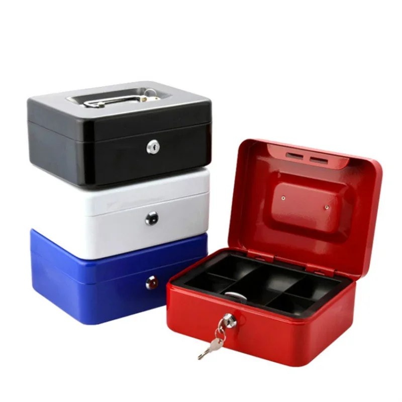 Portable Durable Metal Money Box Cash Box with Lock Security Lock Lockable Safe Small Fit for House Decoration 3 Size