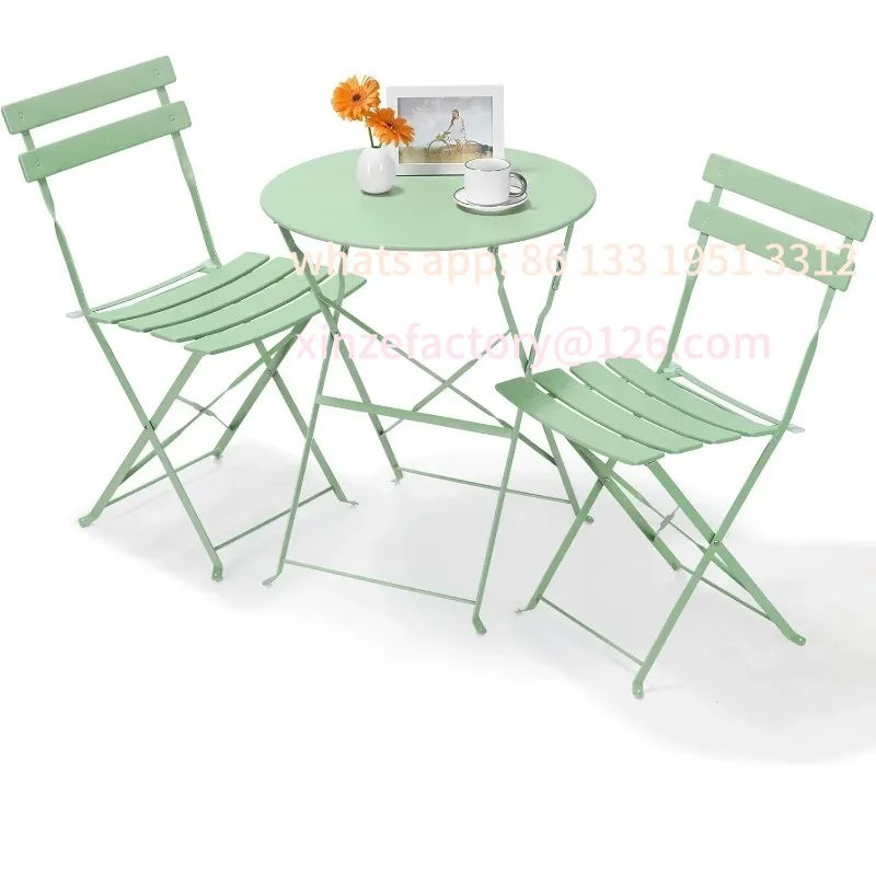 

Customizable Outdoor Furniture Patio Set Bistro Table Set 3piece Steel Table And Chairs Folding Bistro Set For Lawn Balcony Back