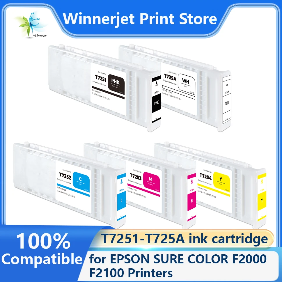 Winnerjet T7251-T725A Compatible Ink Cartridge With DTG Ink With One Time Use Chip for EPSON SURE COLOR F2000 F2100 Printers