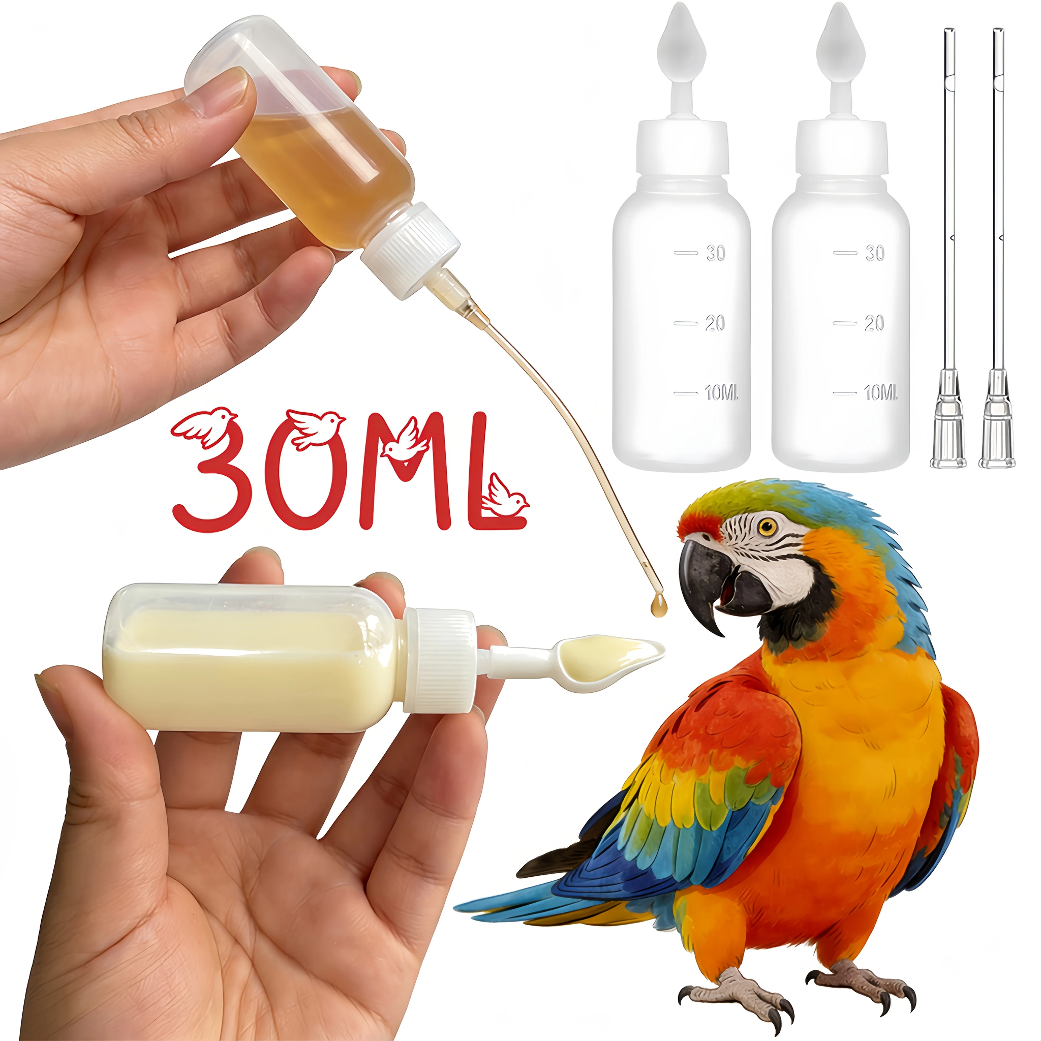 30ml Baby-Vogelfütterungsset, Säuglings-Vogelfütterungsflasche, Messflasche mit Graduierung, Vogelfütterungslöffel, Fütterungsschlauch, Vogelpflege