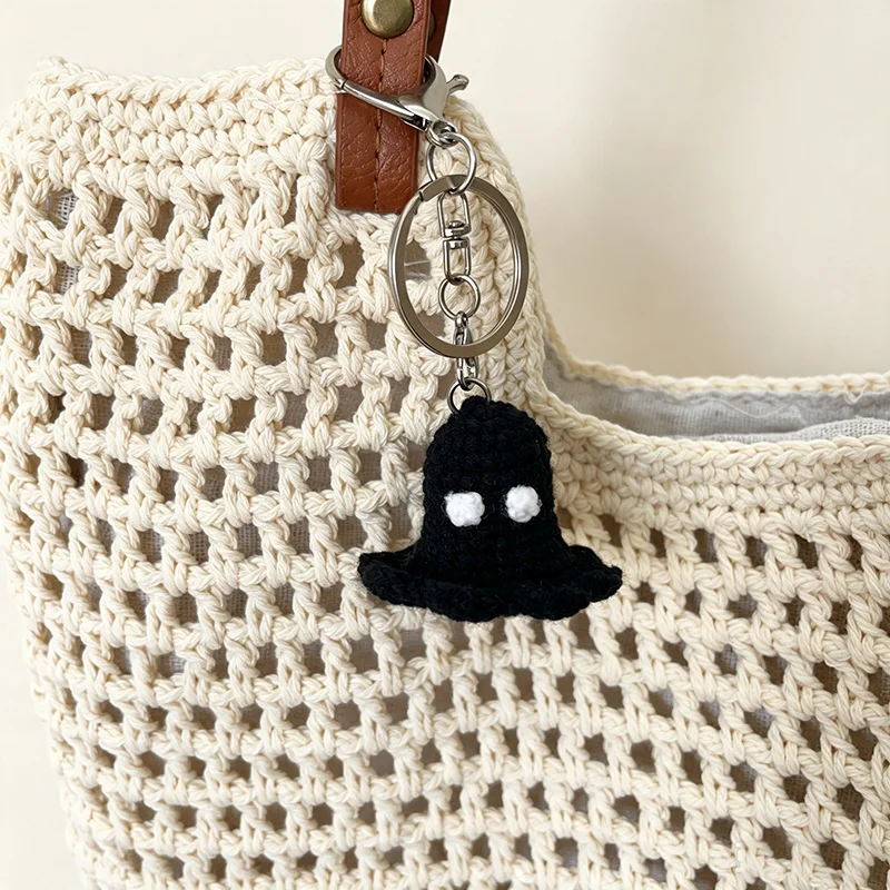 Black Ghost Keychain Handmade Crochet Halloween Spooky Pendant Cute Knitted Bag Charm Phone Pendant Amigurumi Holiday Gift