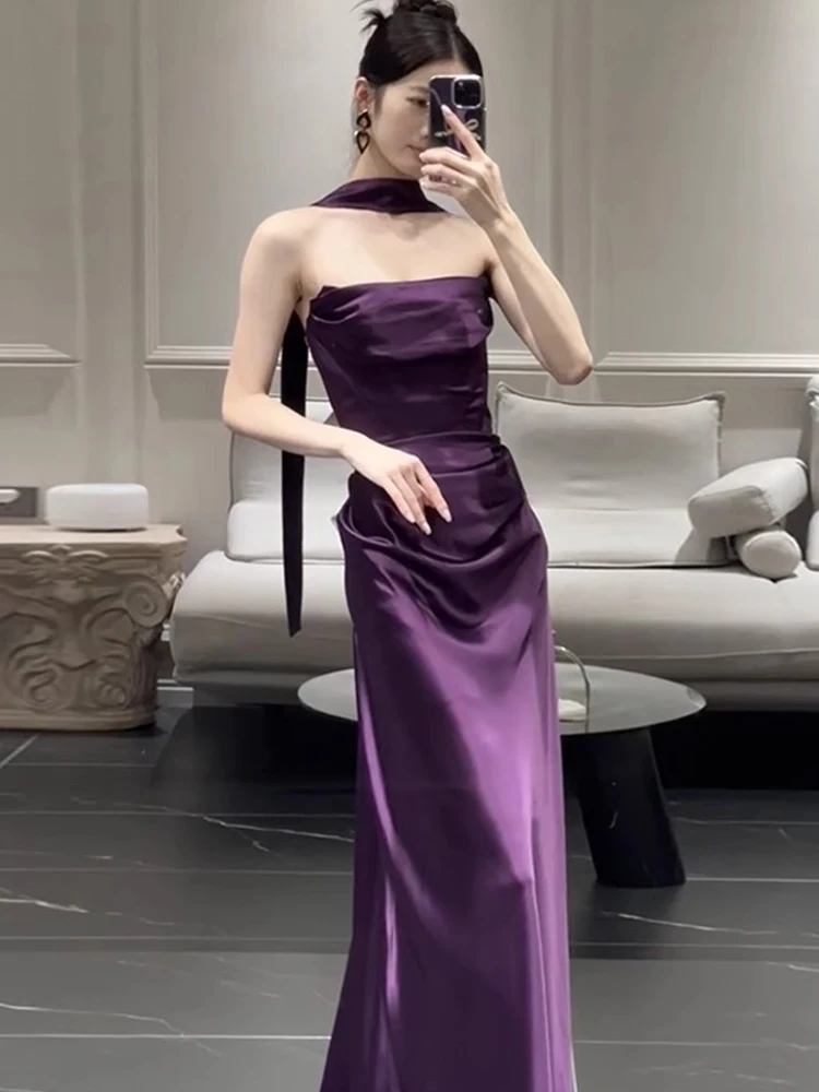 

Ele Purple Bridal Morning Robe with Strapl Fi Tail for Engagement Par Banquet Host Long Evening Gown