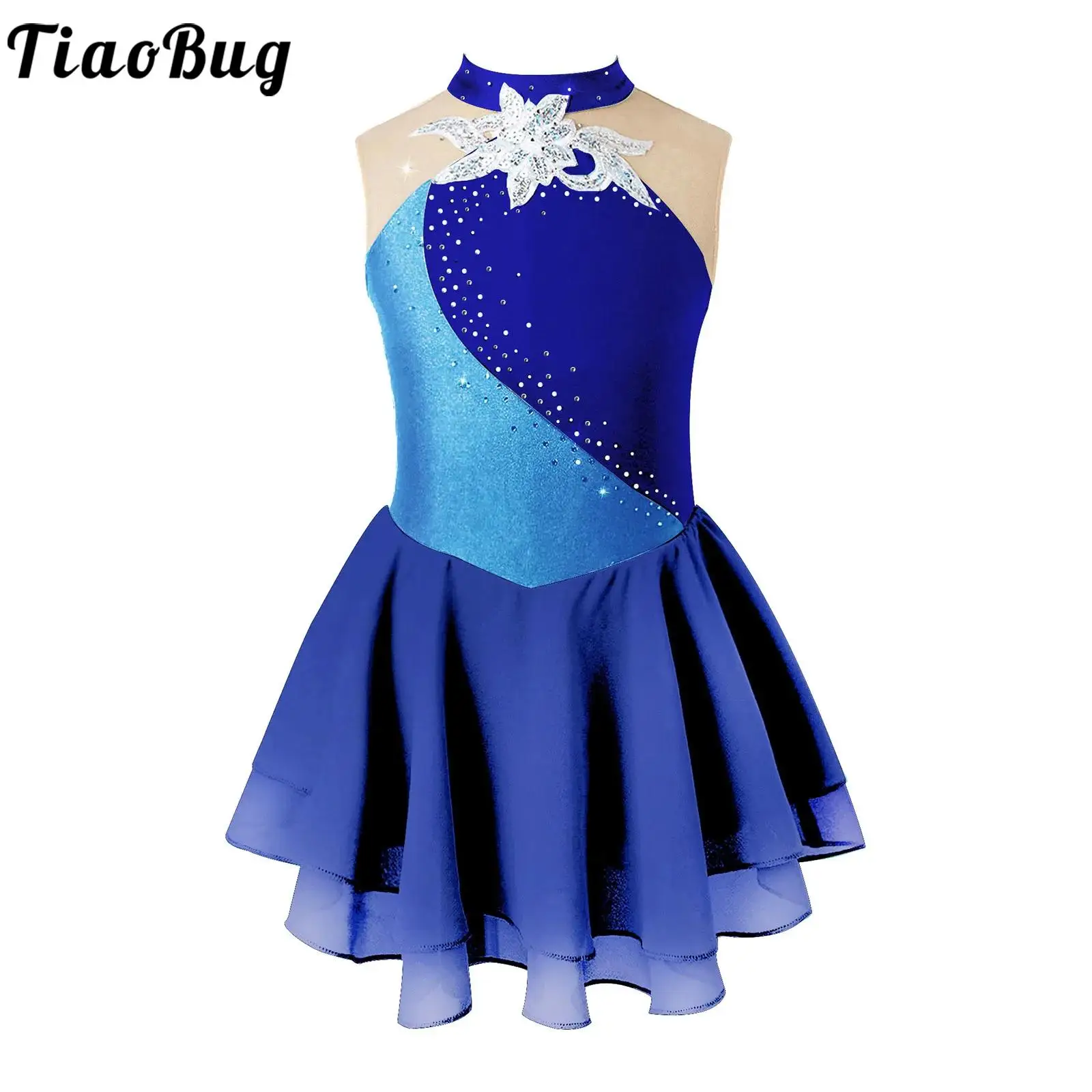 

Skating Dresses for Girls Figure Ice Skating Dress Rhinestones Gymnastics Leotard Ballroom Lyrical Ballet Dance Costume Clothing