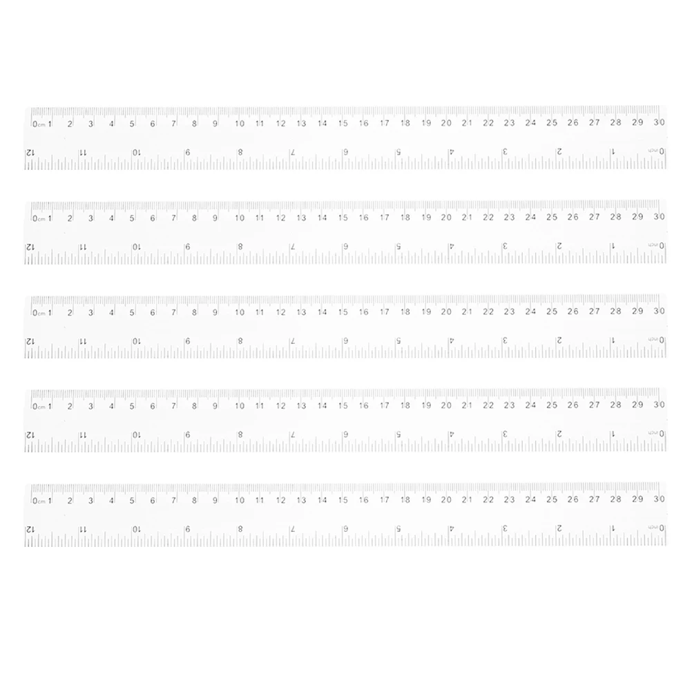 5pcs Transparent Rulers 30cm Plastic Straight Measuring Tools Inches Centimeters Students Artists Architects Classroom Supplies