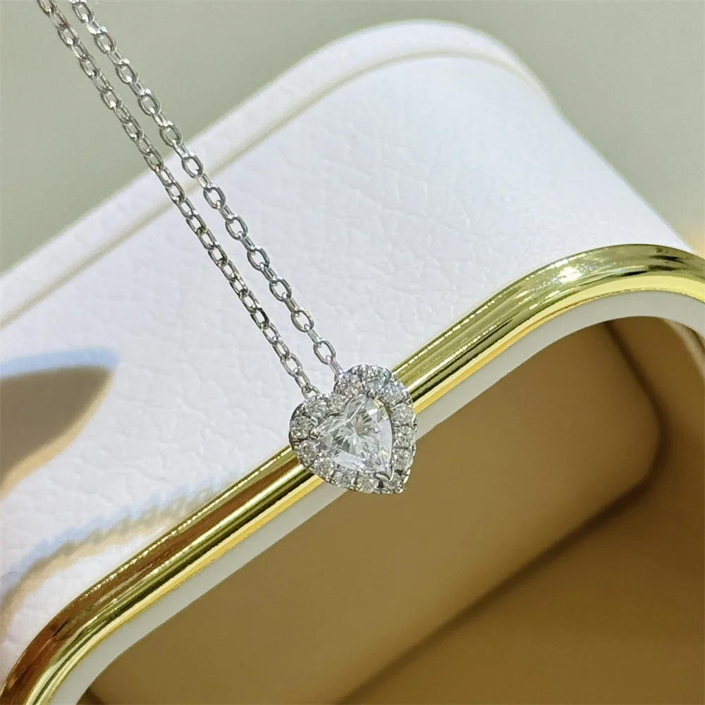 French Niche Full Diamond Crystal Peach Heart Necklace Simple And Versatile New 2024 Necklace