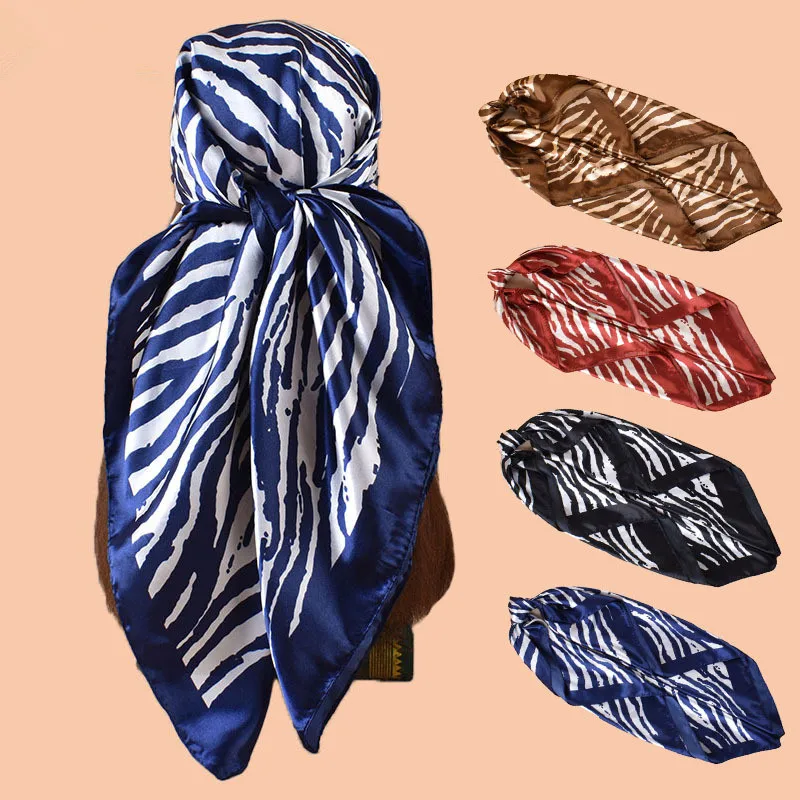 90*90cm Quadratischer Seidenschal für Damen mit Zebramuster, Satin-Halstuch, Haarband, Bandana, Foulard, Strandtuch, Hijab, Schals, Pareo