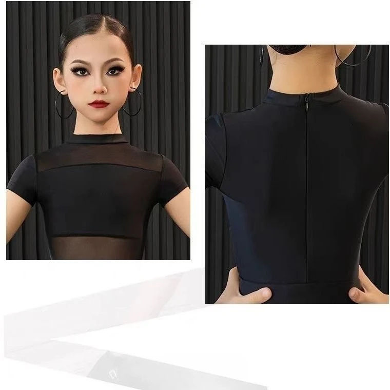 Children Latin Dance Dress for Girls 2026 New Black Mesh Yarn Tops Skirt Set Cha-cha Samba Rumba Training Performance Clothing
