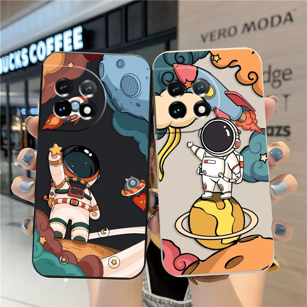 Case For Oneplus 5 6 9 9R 8 8T 7 7T A3 2 2V NORD 3 2 Lite Pro Simple Liquid Silicone Case Cute Cartoon Spaceman Astronaut