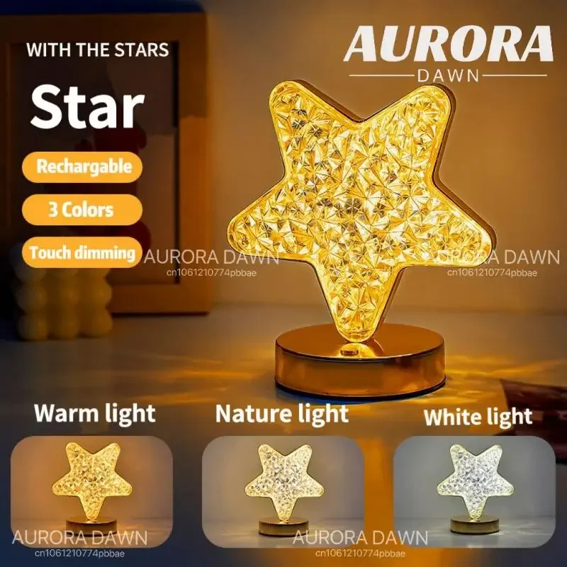 Led Crystal Table Lamp Diamond 3 Colors Romantic Star Moon Decorative Home Couple Bedside Night Light Touch Dimming Usb Charging