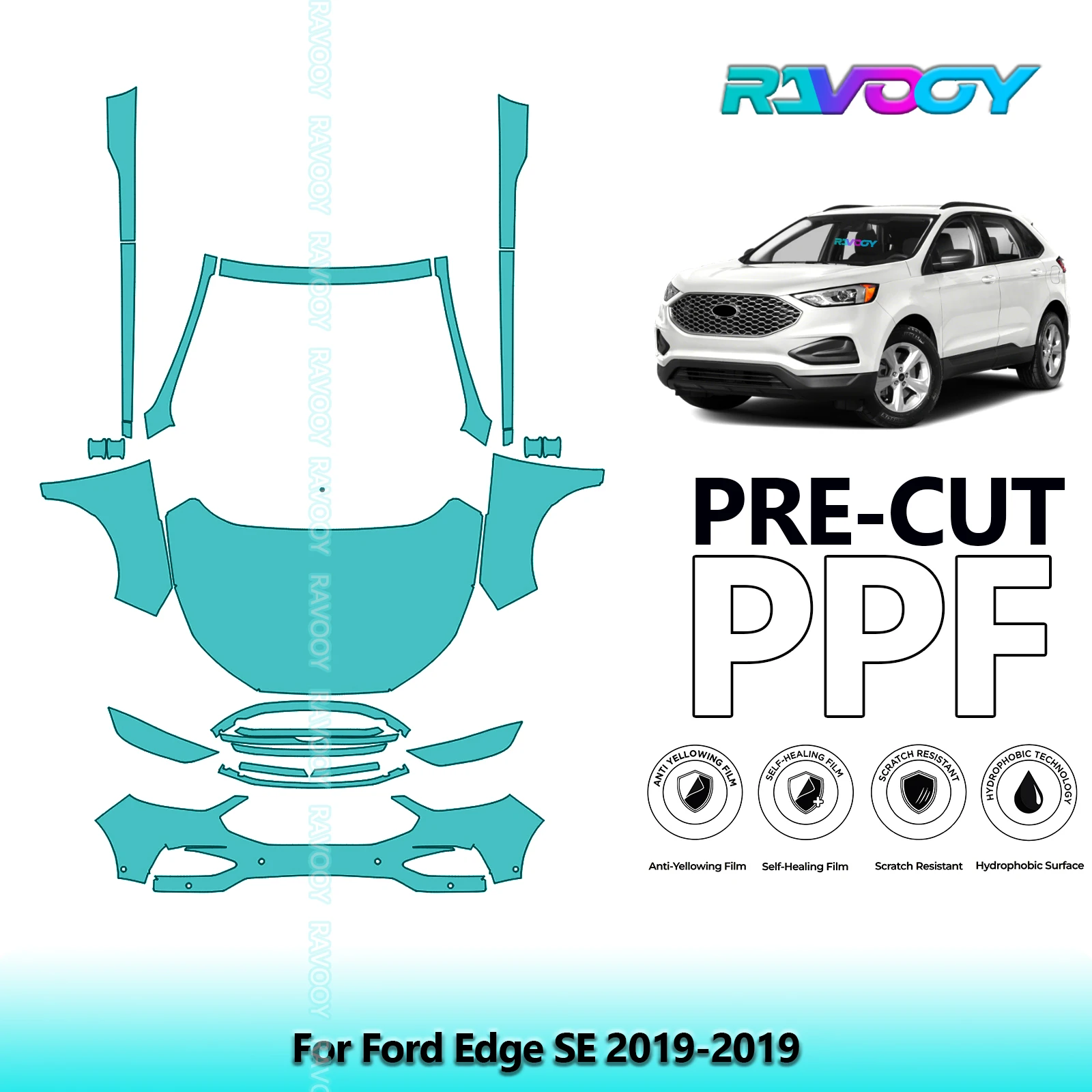 

8.5Mil Precut Paint Protection Film PPF Clear Bra Front Kit+Rockers For Ford Edge SE 2019-2019